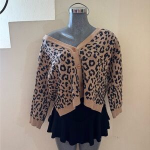 J. Crew Beige and Black Leopard Print V-Neck Button Cardigan